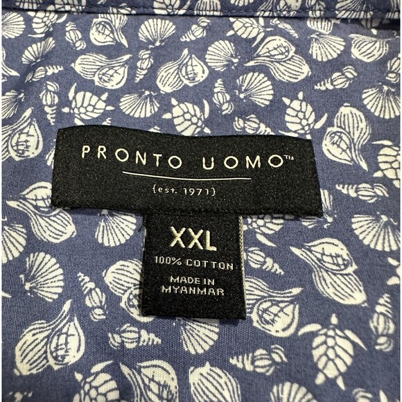 Pronto Uomo Shirt Men XXL Blue Short Sleeve Button Hawaiian Tropical Beach - Picture 6 of 8